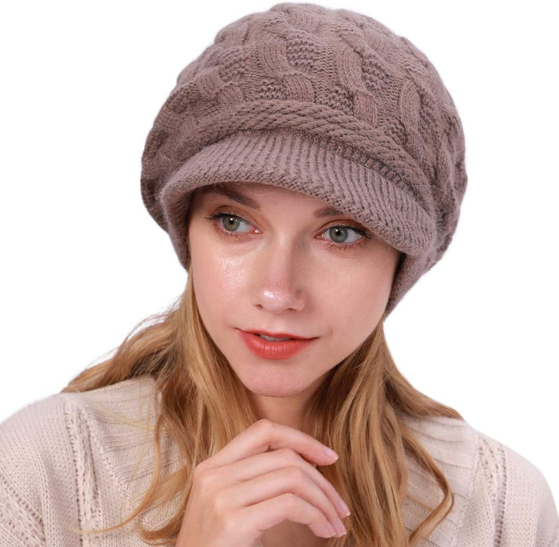 Muryobao Women's Winter Warm Slouchy Cable Knit Beanie Skull Hat with Visor