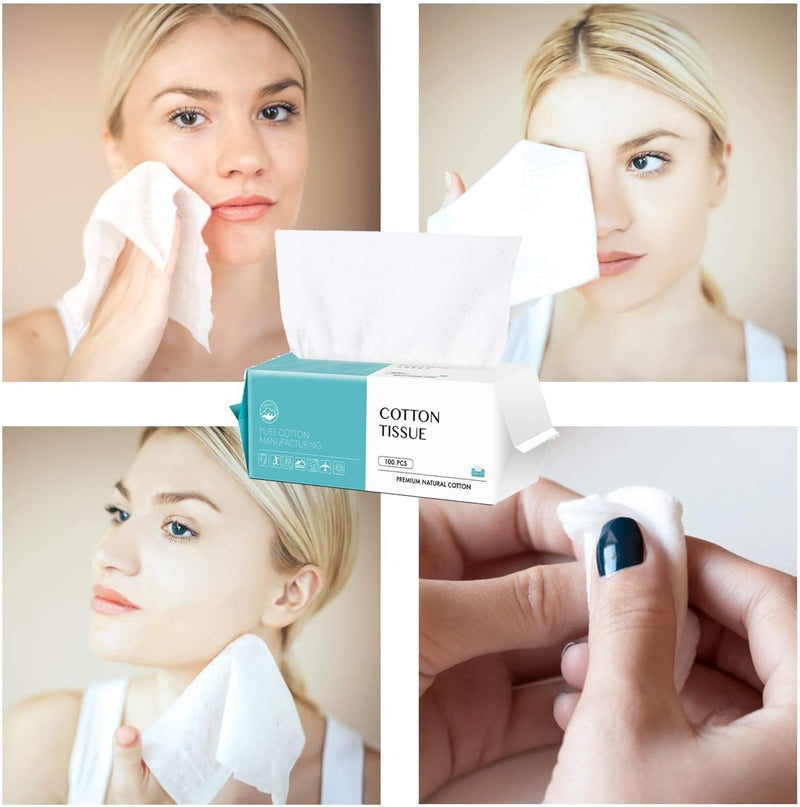 Cotton Facial Dry Wipes 72 Count, Deeply Cleansing Face Towel, Multi-Purpose for Skin Care, Make-up Wipes and Face Towel Super Soft Cotton Tissue Dry Wet Dual Use(1 Pack)