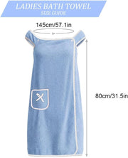 Women's Wearable Bath Towel Dress, Light Blue Coral Fleece Body Wrap Robe with Pocket Design, Quick Dry Soft Shower Wrap Skirt for Spa, Sauna, Beach, Hotel, Towelling Cover-Up for Ladies
