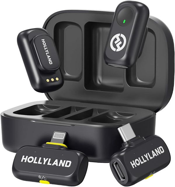 Hollyland (Lark A1 Combo) Wireless Microphone (Space Gray, with USB-C RX + Lightning RX + Charging Case)