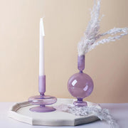 LKPOMI Glass Candlestick Holders - Colorful Glass Taper Candle Stand - Modern Elegant Candle Sticks - Pink