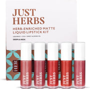 Ayurvedic Liquid Lipstick Kit Set of 5 with Long Lasting Matte Finish, Hydrating & Lightweight Lip Colour, Deeps & Reds - Paraben & Silicon Free - 5 ml - Deeps and Reds
