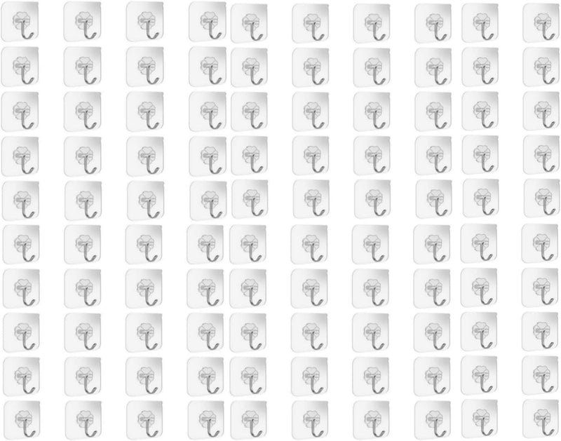 SKY-TOUCH 20pcs Adhesive Hooks Heavy Duty Wall Hooks 8Kg Max, Self Adhesive Hook For Home Kitchen and Bathroom - 100 pcs