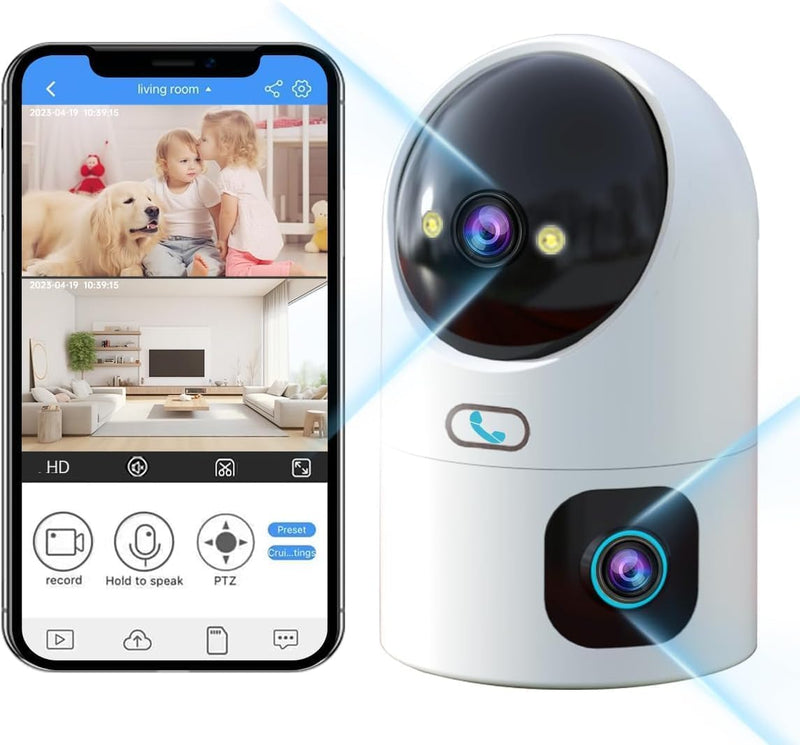 JOOAN 5G/2.4G Dual Lens Security Camera Indoor 2Kx2 PTZ Cameras for Home Security WiFi Surveillance Camera Baby Pet One Touch Call Color Night Cloud SD Card Storage 2 Way Audio Motion Detection Alert