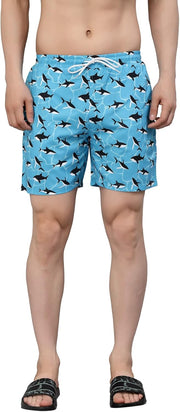 Men Floral Printed Swim Shorts Trunks - Blue