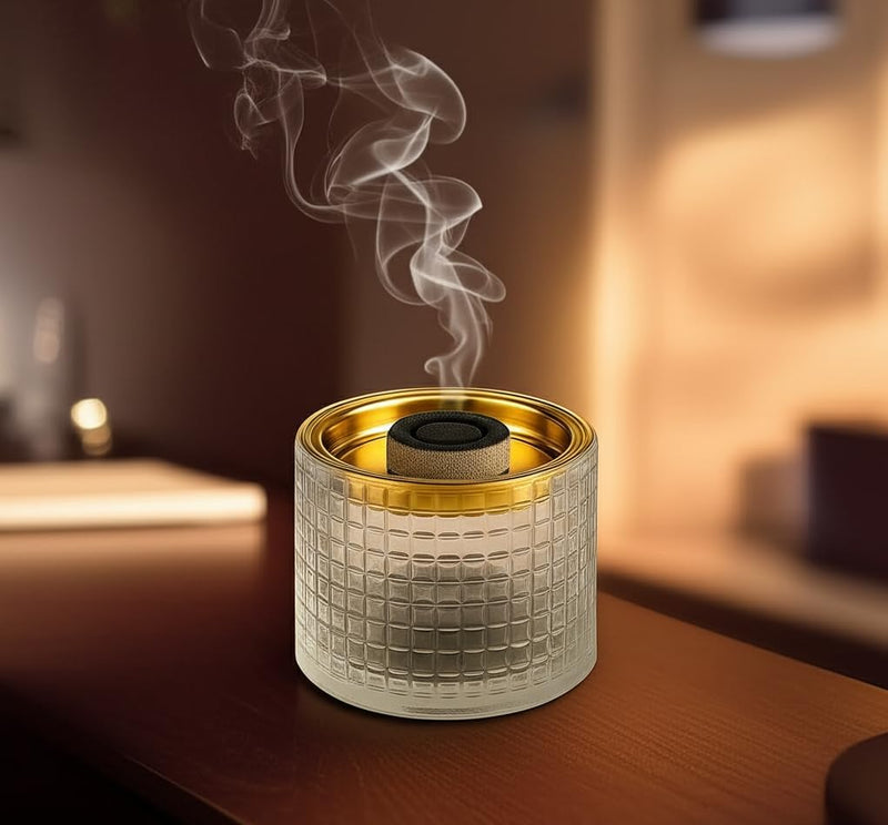 Crystal Glass Bakhoor Burner Oud burner Incense Bakhoor Charcoal Burner مبخرة عود,مبخرة بخور Frankincense Burner Madkhan Mabkhara Bakhoor Gold Incense Burner (Clear)
