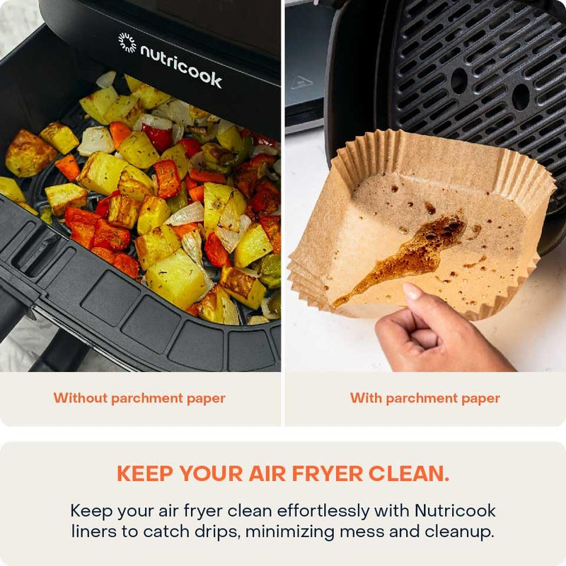 Nutricook 150 Pieces Disposable Air Fryer Liner, Water/oil proof for Baking, Roasting, and Air Frying Fits any brand from 3.3L to 5.2L Air fryers,16cm Square, NC-AFL100