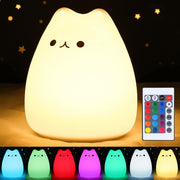 ZKLiLi Night Light for Kids, Dumpling Light Silicone Nursery Cute Lamp, Battery Powered LED Nightlight with 7-Color for Baby Teen Girls and Boys Bedrooms, Birthday Gift - Waterdrop - Cat - Remote control