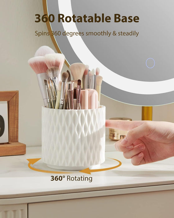 AMERTEER Makeup Brush Holder Organizer with Lid, 360° Rotating Makeup Case Organizer, Dustproof Makeup Brush Organizer, Cosmetics Display Case for Lipstick, Brushes, Nail Polish
