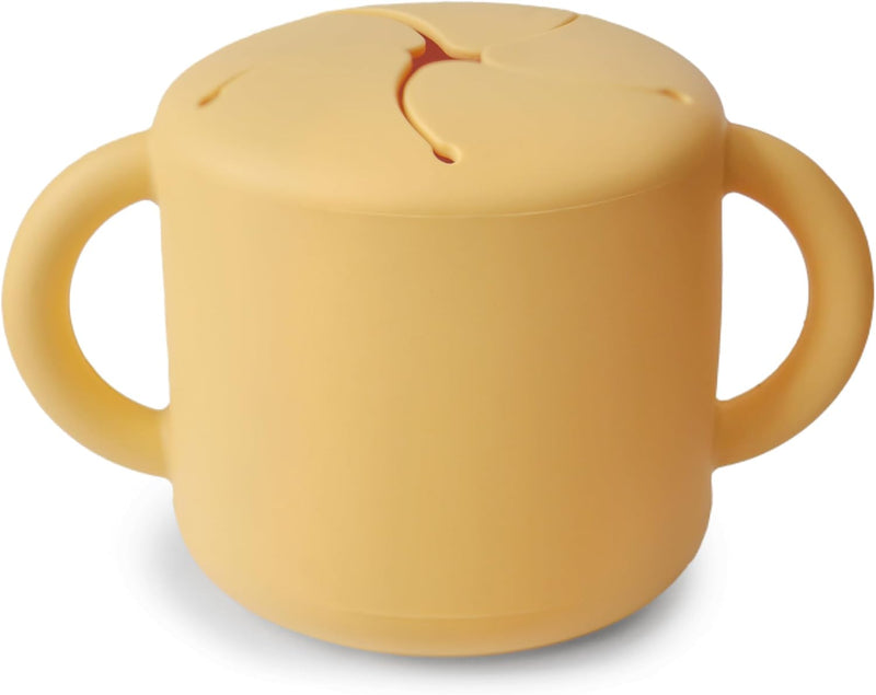 Silicone Baby Snack Cup with Handles - Easy-Grip Baby Cup with Soft Opening for On-the-Go Feeding, 400ml Spill-Proof Food-Grade Container for Baby Food & Snacks Cambridge Blue - Pale Daffodil