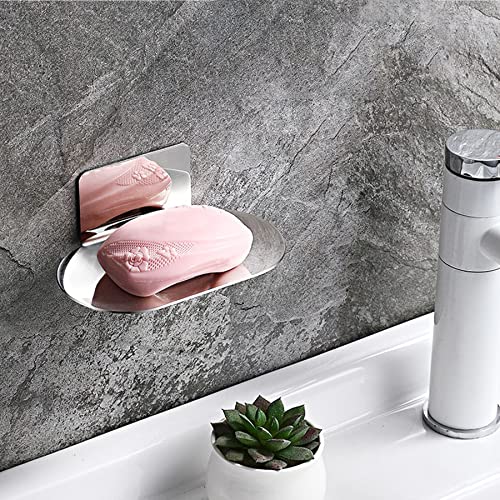 Rise age Soap Holders for Shower, Chrome Adhesive Soap Dishes for Shower Stainless Steel Bar Soap Holder for Shower No Drilled Soap Holder for Shower Wall, Bathroom, Kitchen Sink (Silver Chrome 2 Pcs)