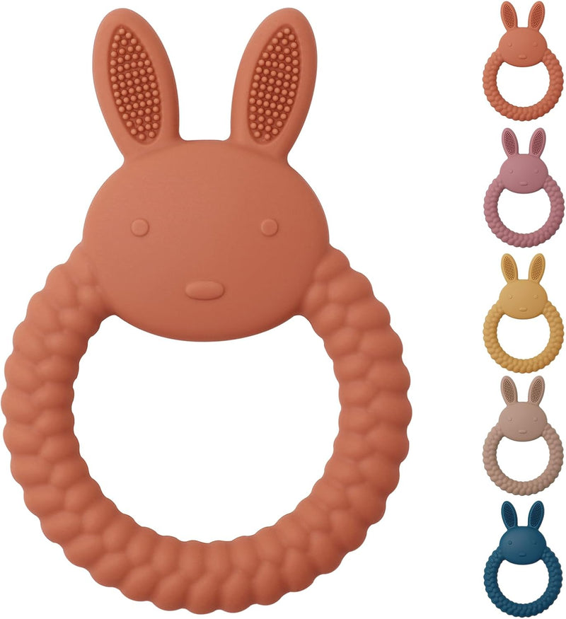 Teething Toys for Baby, Easy to Hold BPA Free Silicone Teethers,Rabbit Baby Teething Toy,Baby Toys for Babies 3 6 12 Months, Boy, Girl, Infant (Brown)