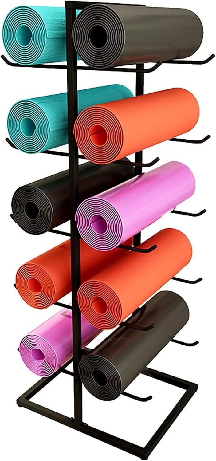 Large Standing Yoga Mat Storage Rack Home Gym Accessories, Metal Yoga Mat Holder, Hold 10/20 Foam Roller
