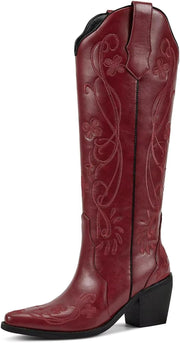 Platform Boots for Women, Heeled Combat Boots Chunky Heel Booties Round Toe Lace Up High Heel Ankle Boots - Passion Red Floral