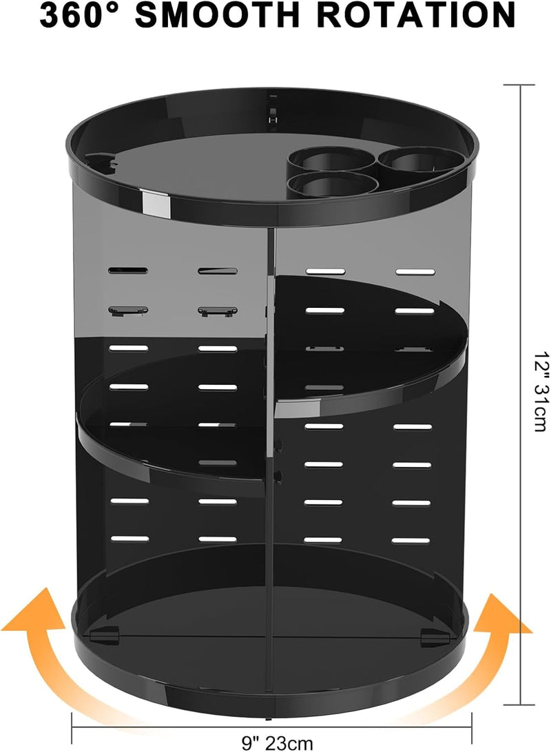 Rotating Makeup Organizer, DIY 8 Adjustable Layers Spinning Skincare Organizer, Cosmetic Display Case with Brush Holder Perfume Tray, Multi-Function Storage Carousel for Vanity Bathroom Countertop