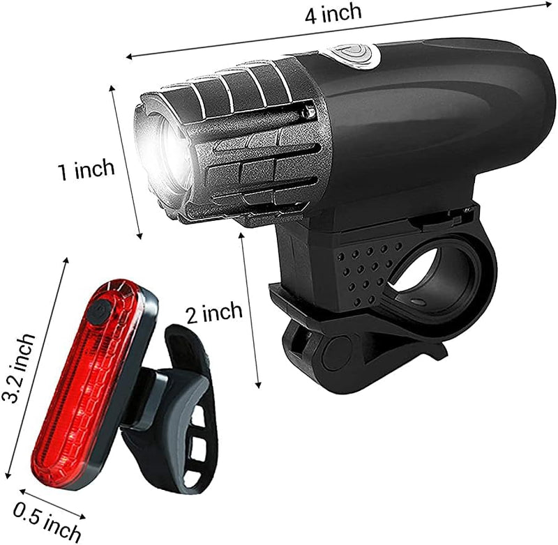 SKY-TOUCH USB Rechargeable Bike Light Set 320 Lumens Powerful Front and Rear Bike Accessories for Night Riding, Cycling Rear Headlight Reflectors for Kids, Road, Mountain Bike, Black