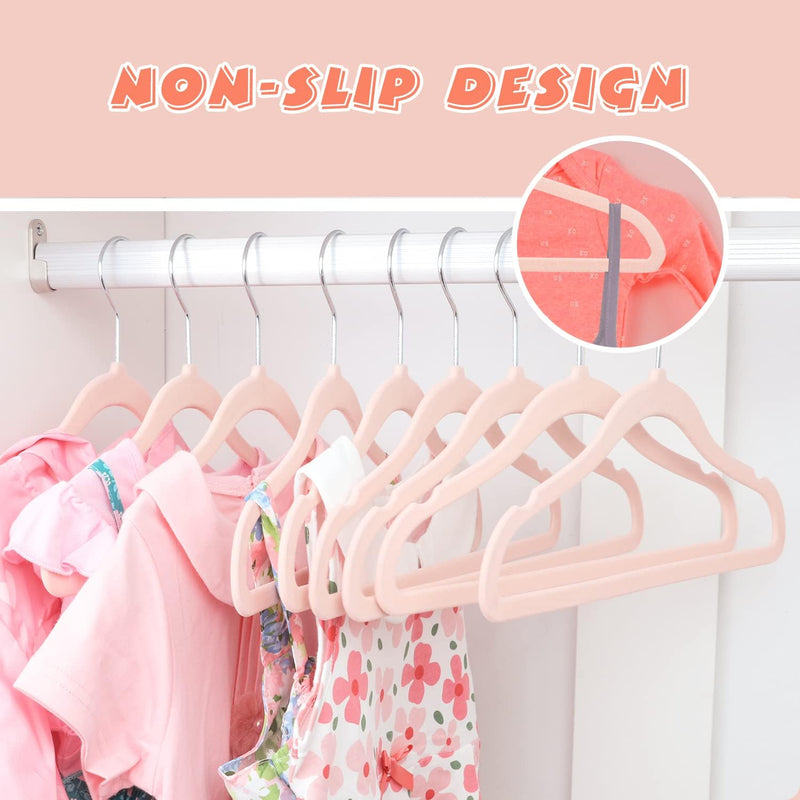 ManGotree Baby Velvet Hangers,Infant and Toddler Hangers,No-Slip Children Hangers, Ultra-Slim Space Saving Kids Hangers, Sturdy&Durable Clothes Hangers 15 Pack (Pink)