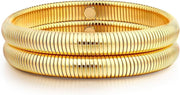 Gold Bangles for Women Chunky Stretch Bangles Bracelets Set 18K Gold Plated Stainless Steel Link Chain Bracelets Flexible Wide Wristband Bracelets Set of Jewelry for Women - 10mm gold x 2