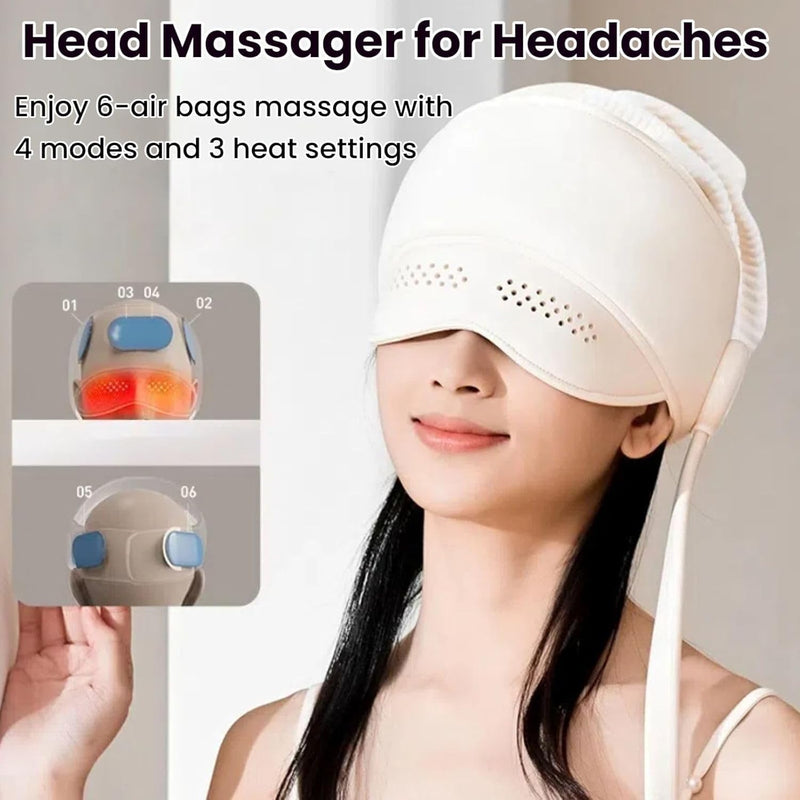 Electric Airbag Head Massager, Scalp and Eye Massager with Heat, Head Massager Scalp Stress Relax, Excedrin Tension Headache Massager for Forehead and Temple