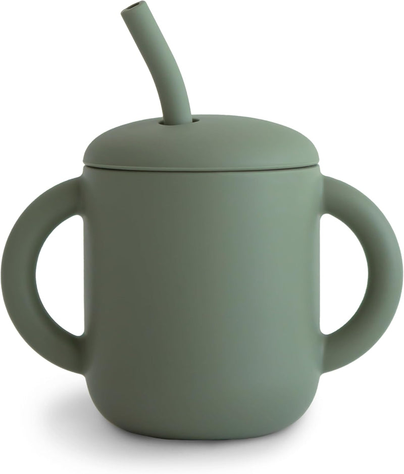 Mushie Silicone Training Cup with Straw for Baby - 175ml Leak-Resistant Cups for Toddlers with Removable Lid - BPA-Free, Dishwasher Safe | Blush