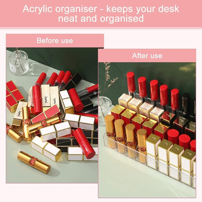 AMERTEER Lipstick Holder, 40 Spaces Clear Acrylic Lipstick Organizer Display Stand Cosmetic Makeup Organizer for Lipstick, Brushes, Bottles, and More