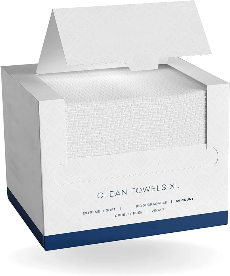 Disposable Face Towel, Biodegradable Extra Thick Soft Large Clean Facial Towels, Plant Fiber Washcloth Dry Wipes for Sensitive Skin, Travel, Makeup Remover - 50 Count (White)