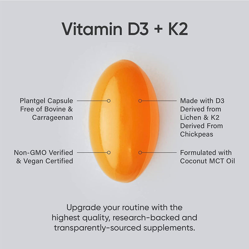 Vitamin K2 + D3, 100 mcg/5000 IU, 60 Veggie Softgels
