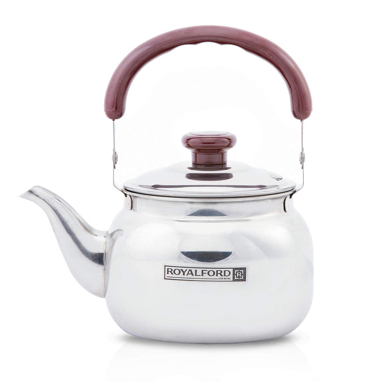 Royalford Stove Top Tea Kettle â€“ Large Capacity Stainless Steel Stove-top Tea Pot - Tea Coffee Pot Ideal for Home Office & Hotel â€“ Compact & Stylish Design with Heat Resistant Handle, 1 Liter