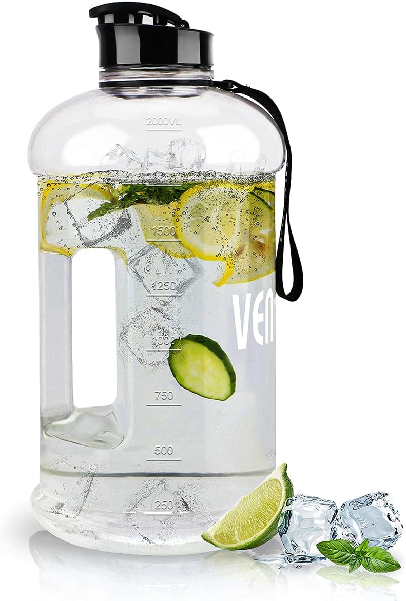 Water Bottle with Handle Portable Large Plastic Water Bottles for Adults BPA-free Half Gallon Water Bottle Reusable 2 Liter Water Jugs for Outdoor Hiking Fitness Travel Camping Cycling - 2.2 L transparent