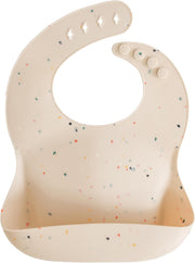 Silicone Baby Bib with Built-in Neck Fastener - Dishwasher Safe, BPA-Free Baby Feeding Set for Comfort & Cleanliness - Elegant Patterns for Stylish Bibs, 11 x 9.5 inches Dove Gray - Vanilla Confetti