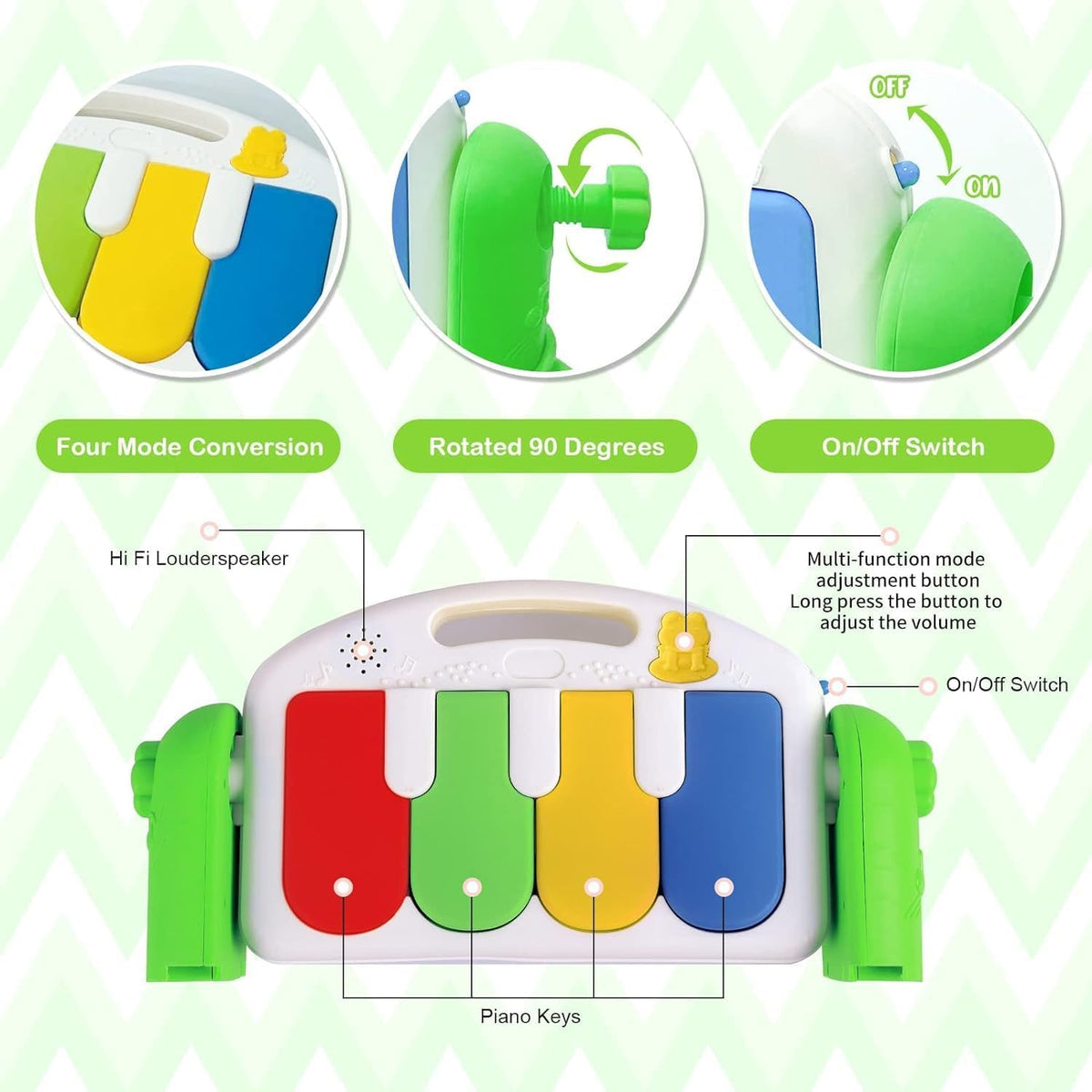 SKY-TOUCH Baby Gyms Play Pad,Crawling Mat Toy,Kick & Play Piano Gym,Detachable Tummy Time Mat with Music and Lights, Musical Electronic Learning Toys, Activity Center for Babies and Toddlers – image 3
