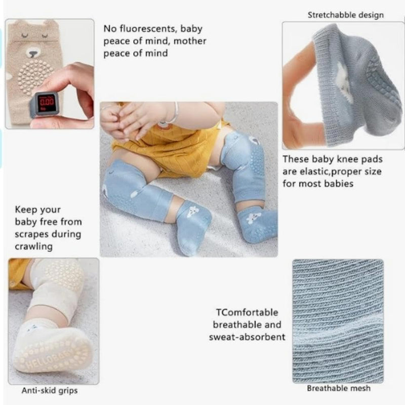 Erweicet Baby Socks & Knee Pads for Crawling, 3 Pair Non-Slip Cotton Crew Socks & Pads for Boys & Girls