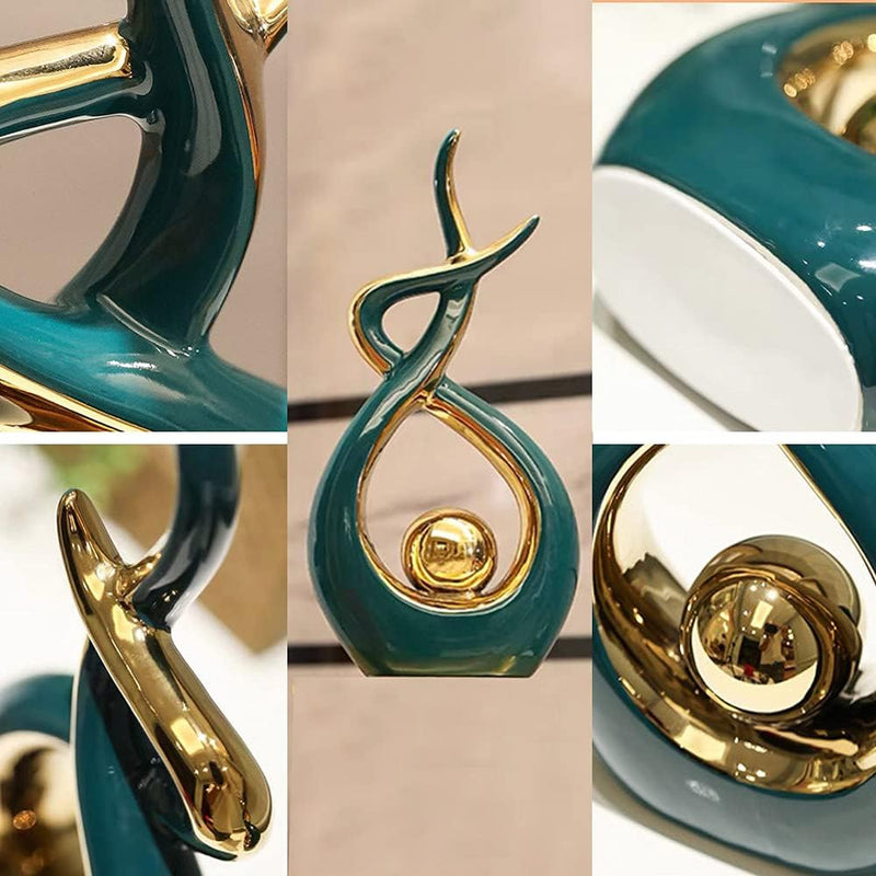 Norrclp Home Decor Modern Abstract Art Ceramic Statue Table Decorations for Dining Room Living Room Office Centerpiece, Green and Gold