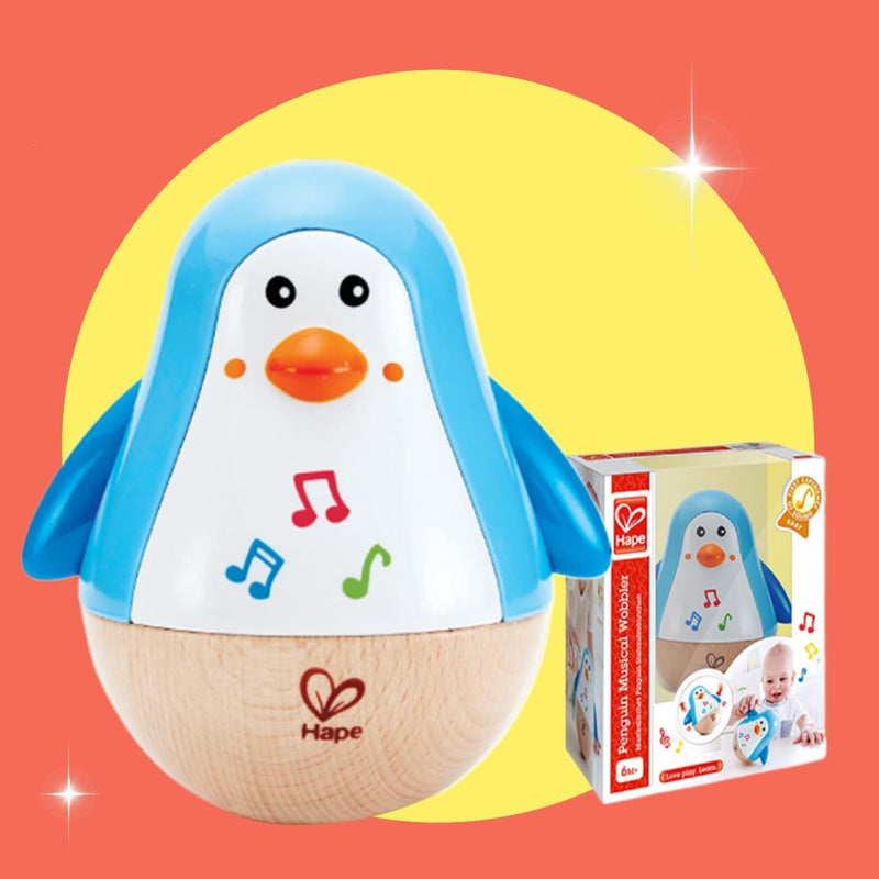 Hape Penguin Musical Wobbler Colorful Wobbling Melody Penguin Toy for Kids 6 Months+, Tinkling Sound & Amusing Waddle, Roly Poly Toy, Encourages Musical Exploration & Interactive Play - Multicolor Musical Wobbler