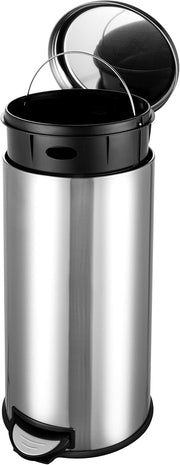 Amazon Basics round pedal trash bin, Stainless Steel, 30L - 30L Single