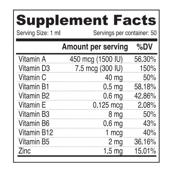 Sunshine Nutrition Pedia Multivitamins + Zinc Drops | Essential Vitamin For Children Under 3 Years | Vegetarian | Paraben Free | No Artificial Sweeteners & Colors | 50Ml