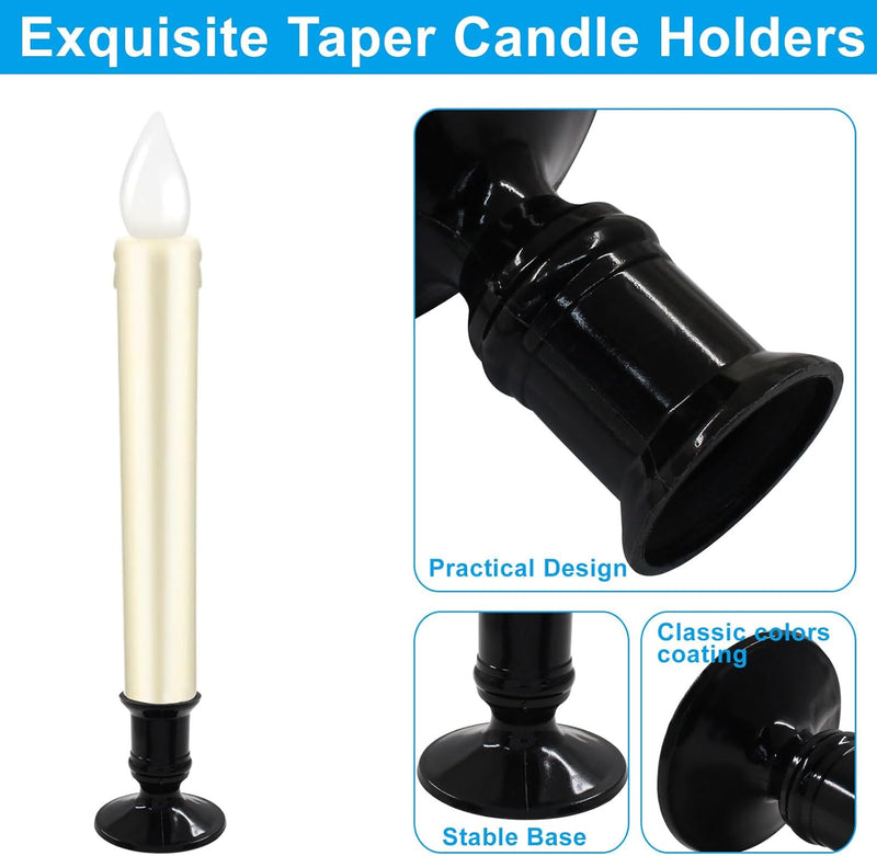 Waziaqoc 24Pcs Silver Taper Candle Holders, Plastic Candlestick Holders Only for Flameless LED Candle Decorative Pillar Candle Holder for Christmas Wedding Anniversary Dinner Party