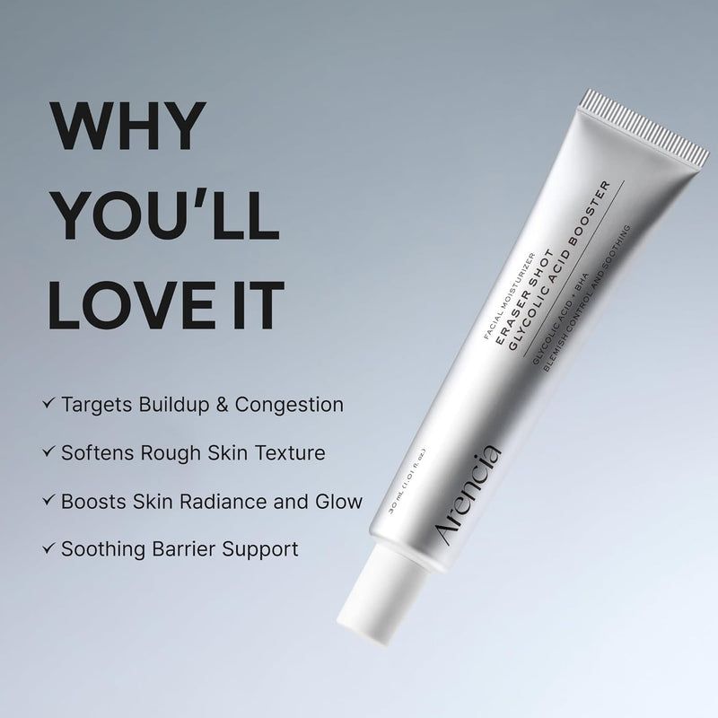 Eraser Serum Glycolic Acid Booster with AHA BHA, Exfoliating Face Serum for Acne-Prone Skin, Pore Care & Texture Refining, Lightweight Daily Skincare, 30 mL / 1.01 fl. oz.