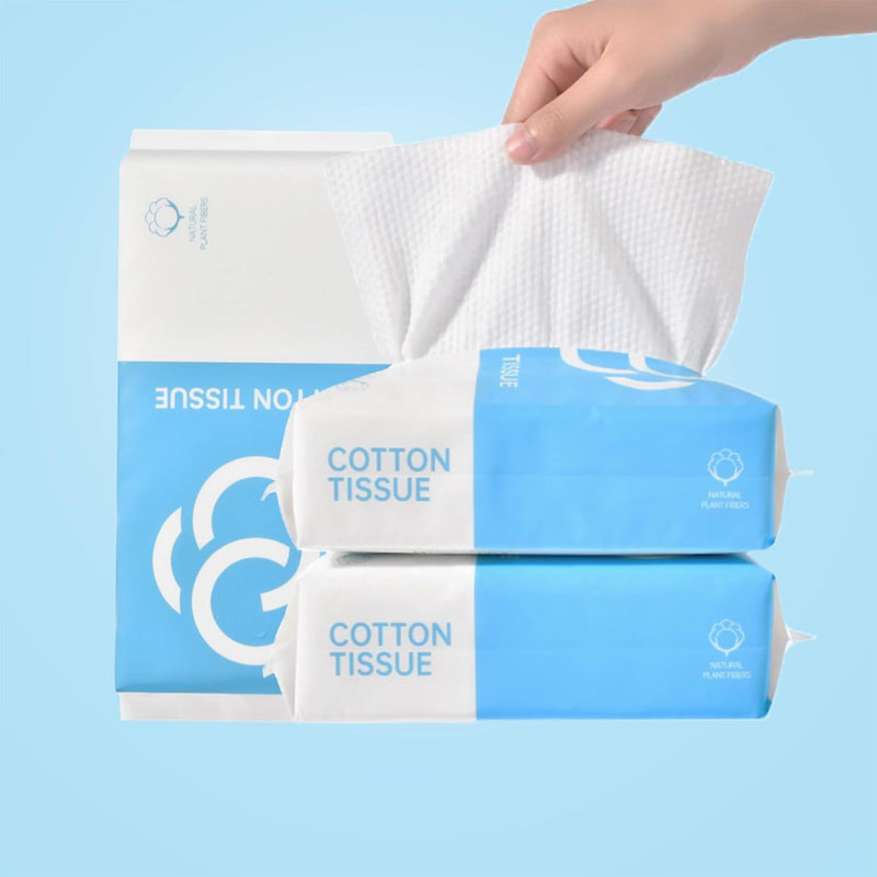 GBB Cotton Facial Soft Dry Wipes Wet and Dry Use Disposable Face Towel Extra Thick Cotton Tissue Lint Free Dry Wipes for Sensitive Skin/Baby Care/Makeup Removing/Surface Cleaning (3 pack)