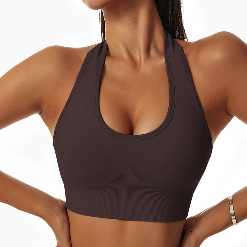 Vertvie Halterneck Sports Bra Backless Fitness Bustier Women's Padded Push Up Bra Without Underwire Sports Bra Top Yoga Bra Medium Support Workout