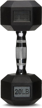 Amazon Basics Rubber Encased Exercise & Fitness Hex Dumbbell, Hand Weight for Strength Training, 20 lbs, Black