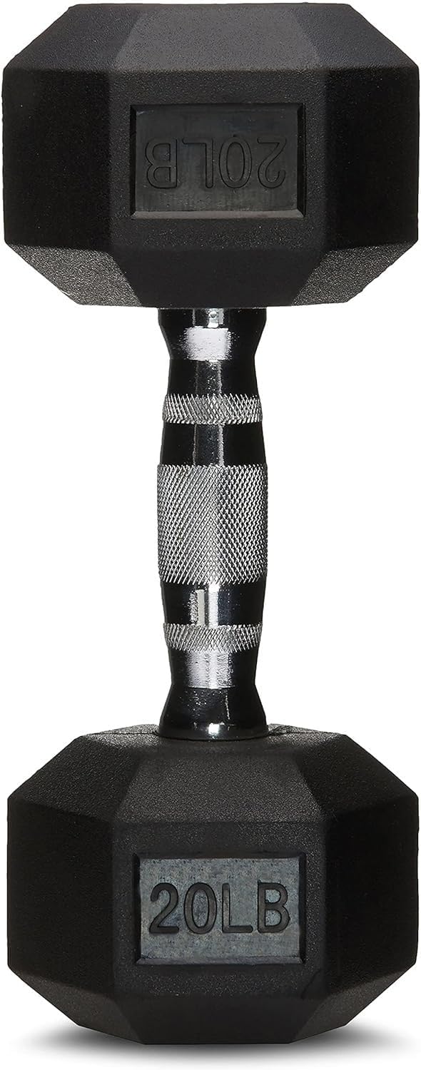 Amazon Basics Rubber Encased Exercise & Fitness Hex Dumbbell, Hand Weight for Strength Training, 20 lbs, Black