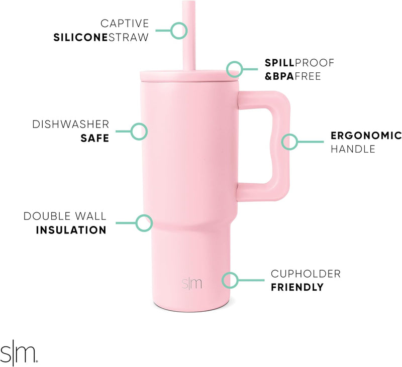 Simple Modern Kids 24 oz Tumbler with Handle and Silicone Straw Lid | Spill Proof and Leak Resistant | Reusable Stainless Steel Bottle | Gift for Kids Boys Girls | Trek Collection | Asteroid