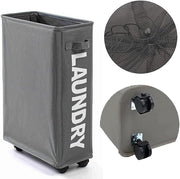AMERTEER 22" Rolling Laundry Basket on Wheels Foldable Laundry Hamper with Handle Collapsible Slim Laundry Sorter & Organizer for Clothes, Toys & Towels Portable Storage Bin (Grey) - Dark Grey