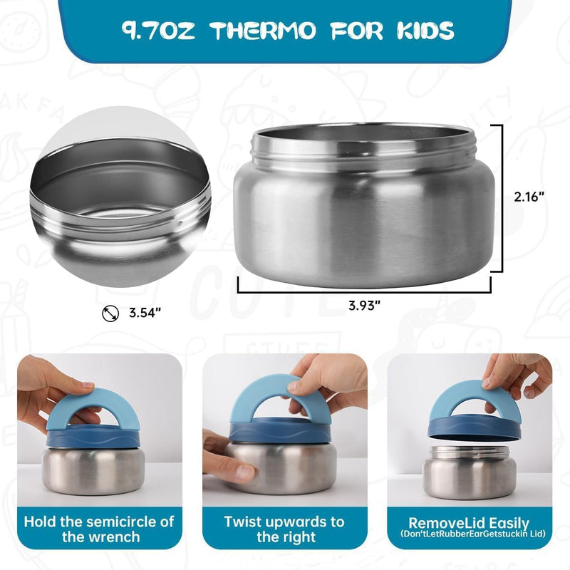 Lunch Bento Box for Kid and Adult,with Insulated Steel Jar Inside,4 Compartment Microwave & Dishwasher & Freezer Safe,BPA Free(Blue)