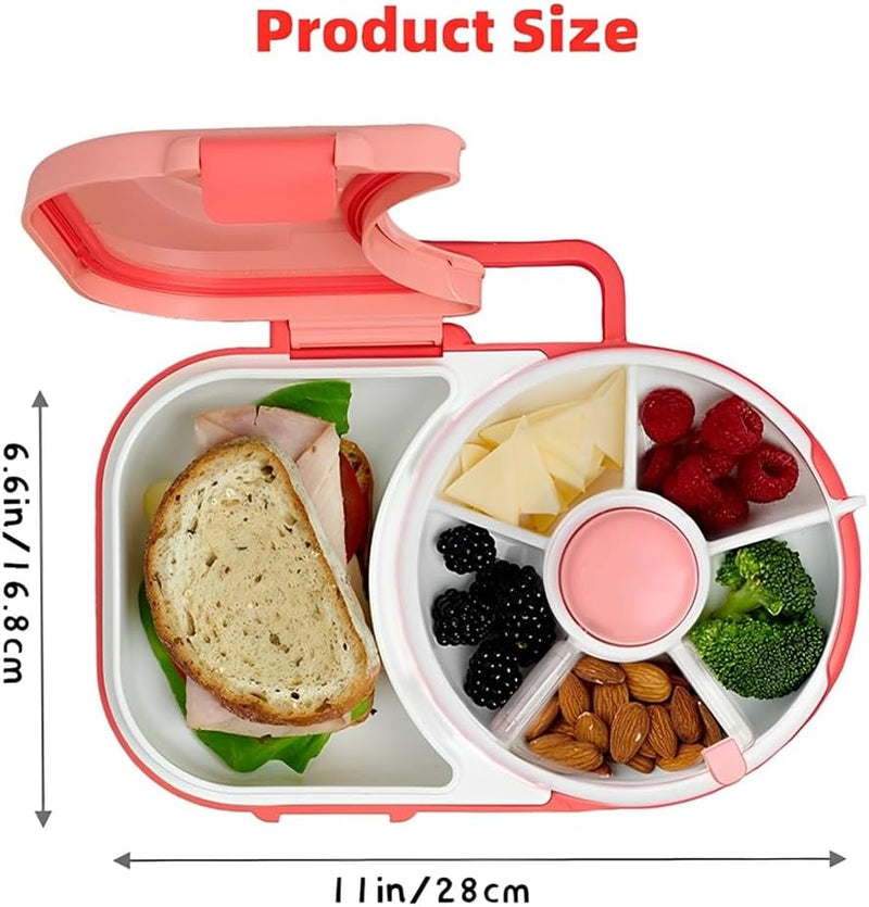 Kids Lunch Box with Detachable Snack Spinner - Bento Style Lunch Container with 5 Compartments - Kids Snack Box/Bento Box for School,Nursery&Trips(Coral Pink)