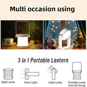 Foldable Camping Lantern with Wooden Handle - Portable LED Lamp, 3-Level Brightness Touch Control Retractable Reading Light, USB Charging Eye-Caring for Bedroom Bedside Study Office Outdoor