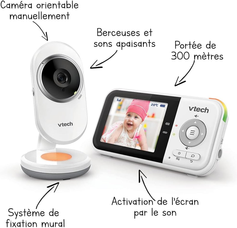 VTech - BM3254 - Baby Monitor Video Clear Plus - Night Light and Lullaby - Display 2.8 Inch - Baby Monitor Audio - Version FR
