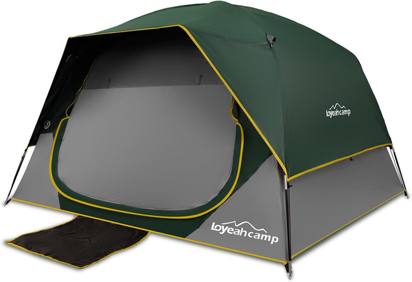 4 Person Blackout Camping Tent, Easy Setup Waterproof Family Dome Tent for Camping with Rainfly, Portable Double Layer Large Family Tent for Outdoor Camping&Hiking - Dark Green