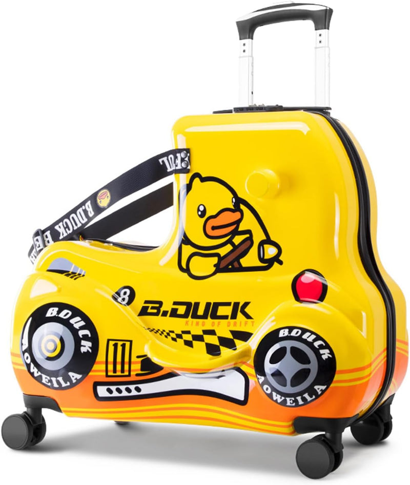 Kids Luggage Traveling Ride-On Suitcase, Children's Unique Design Ride-On Luggage - Available in 20-Inch and 24-Inch Sizes (Letter Duck Yellow, 24inch) - 24inch Duck Car Yellow